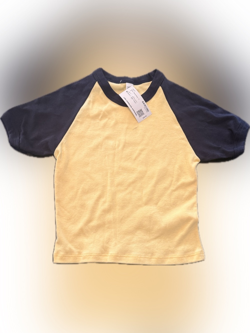 Los Angeles Apparel Baby Rib short sleeve cropped Yellow and black Raglan Tee